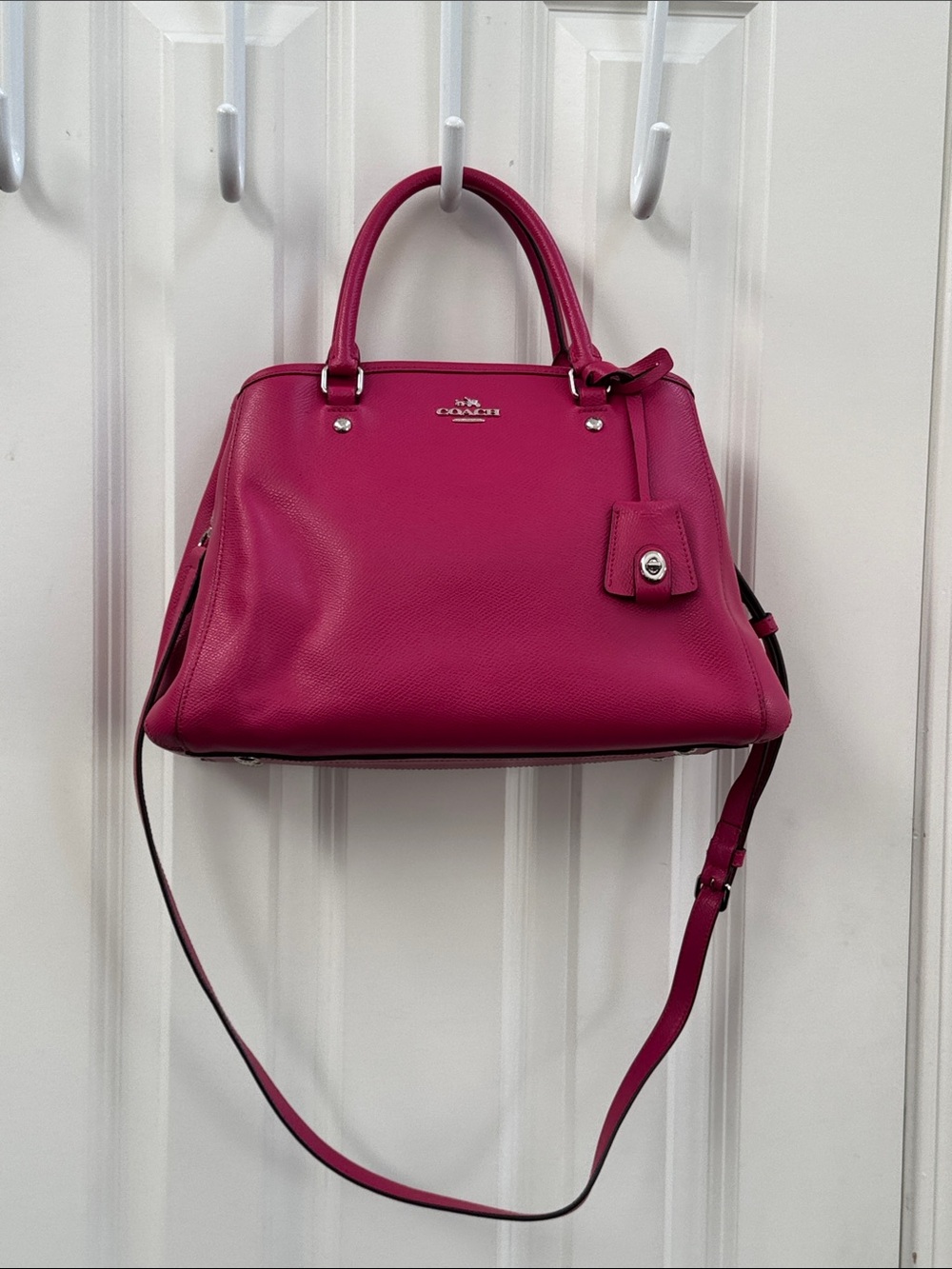 Coach Structured Leather Satchel in Fuchsia 🩷 w/ Crossbody Strap